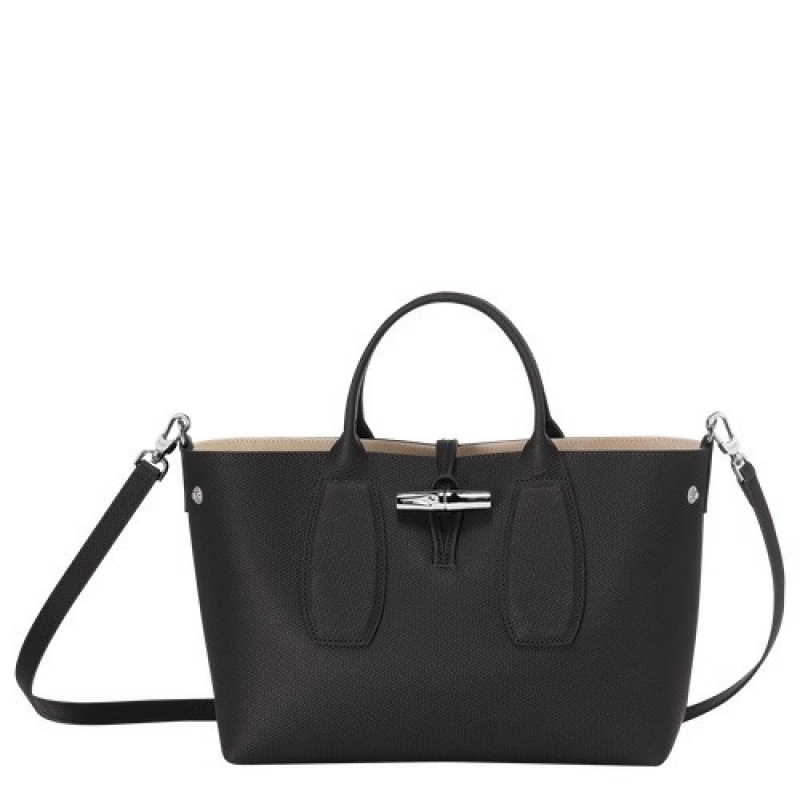 Black Longchamp Roseau M Handbag | SN-LCMP47771