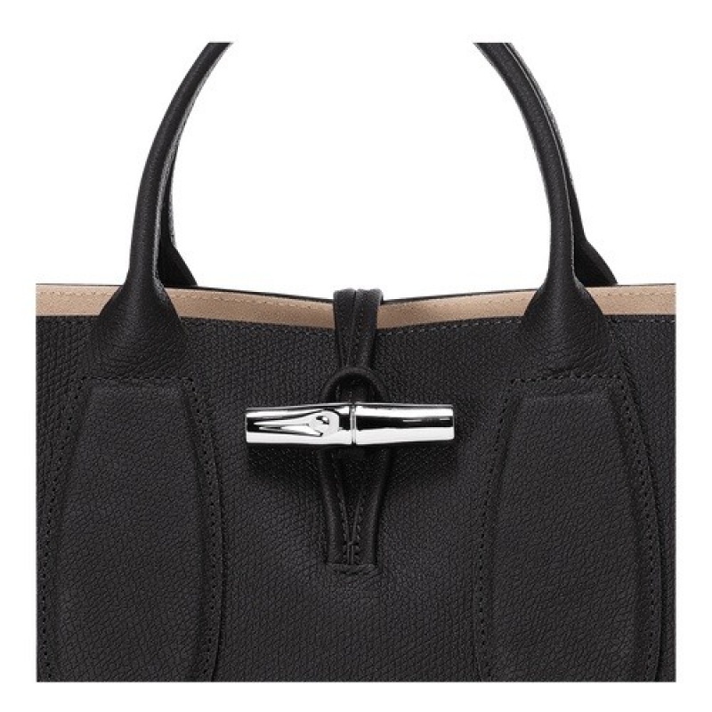 Black Longchamp Roseau M Handbag | SN-LCMP47771