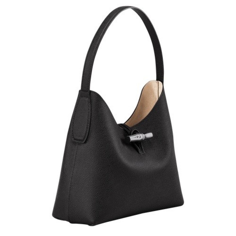 Black Longchamp Roseau M Hobo Bag | SN-LCMP47998