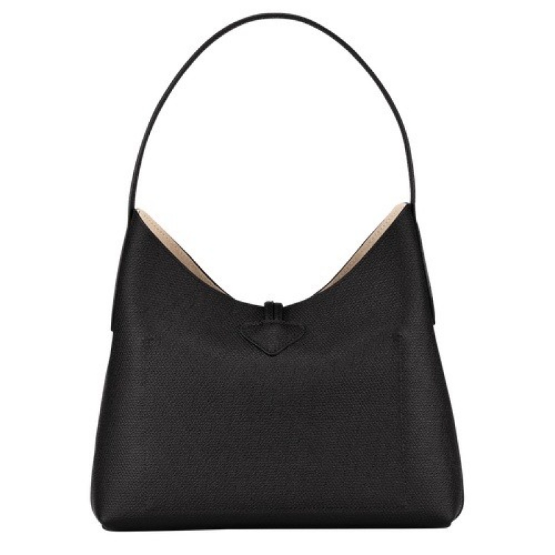 Black Longchamp Roseau M Hobo Bag | SN-LCMP47998