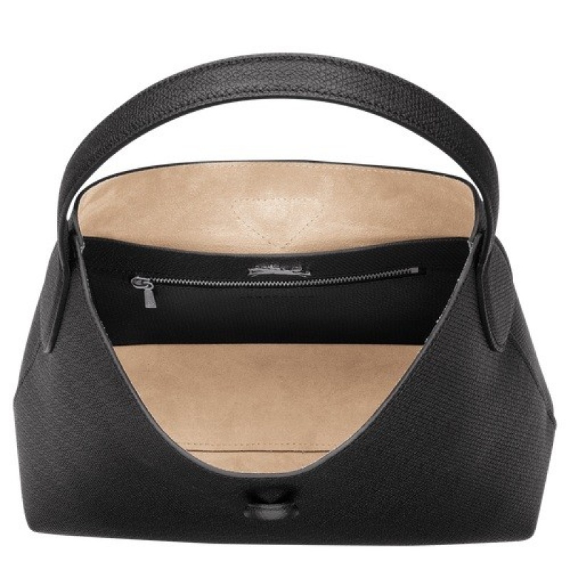 Black Longchamp Roseau M Hobo Bag | SN-LCMP47998