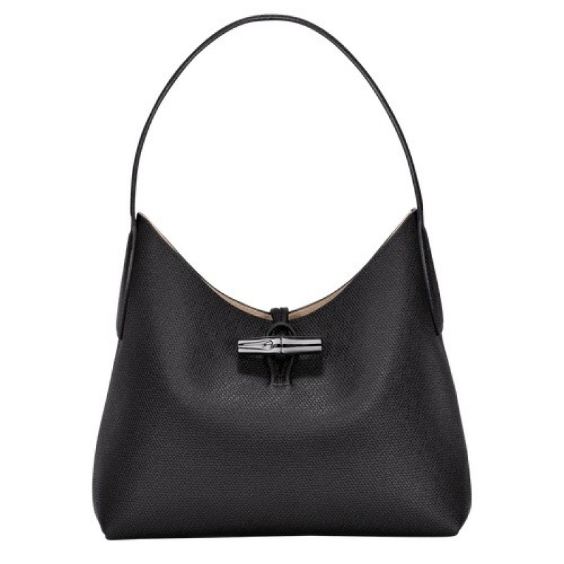 Black Longchamp Roseau M Hobo Bag | SN-LCMP47998