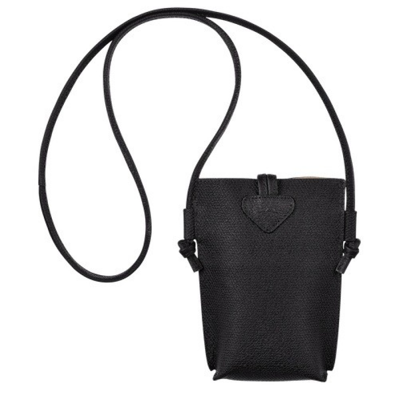 Black Longchamp Roseau Phone Case With Lace | SN-LCMP48231