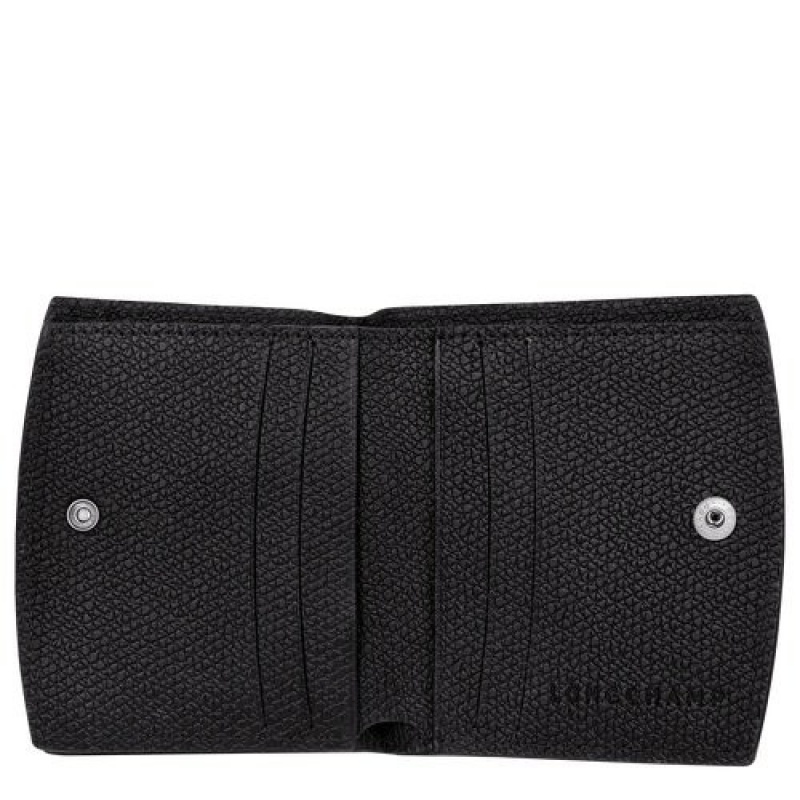 Black Longchamp Roseau Wallet | SN-LCMP48287