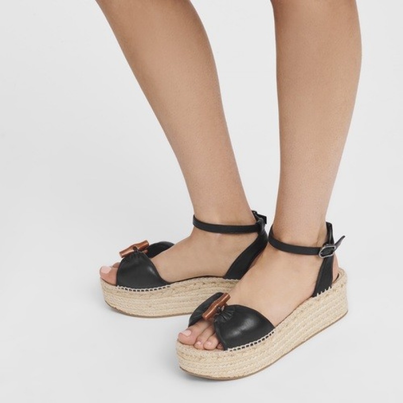 Black Longchamp Roseau Wedge Espadrilles | SN-LCMP48829