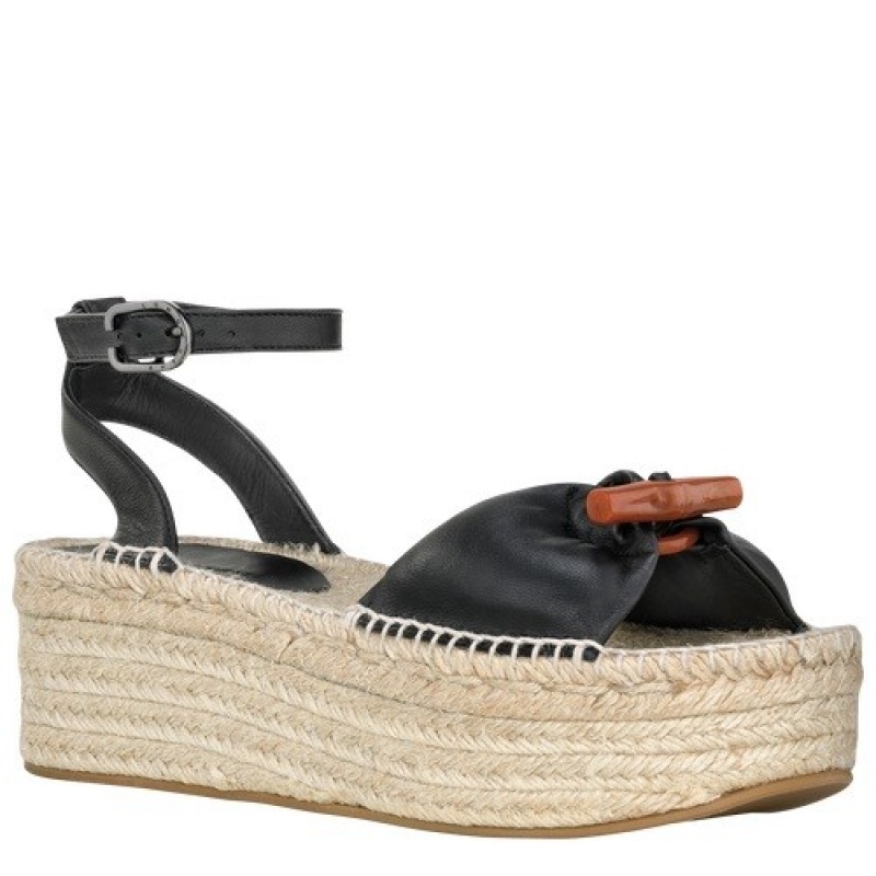 Black Longchamp Roseau Wedge Espadrilles | SN-LCMP48829