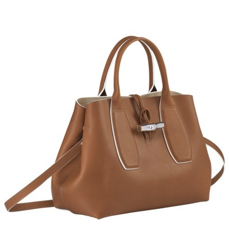 Cognac Longchamp Roseau M Handbag | SN-LCMP47763