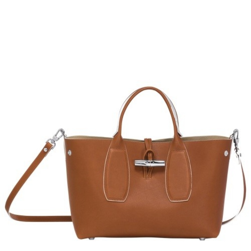 Cognac Longchamp Roseau M Handbag | SN-LCMP47763