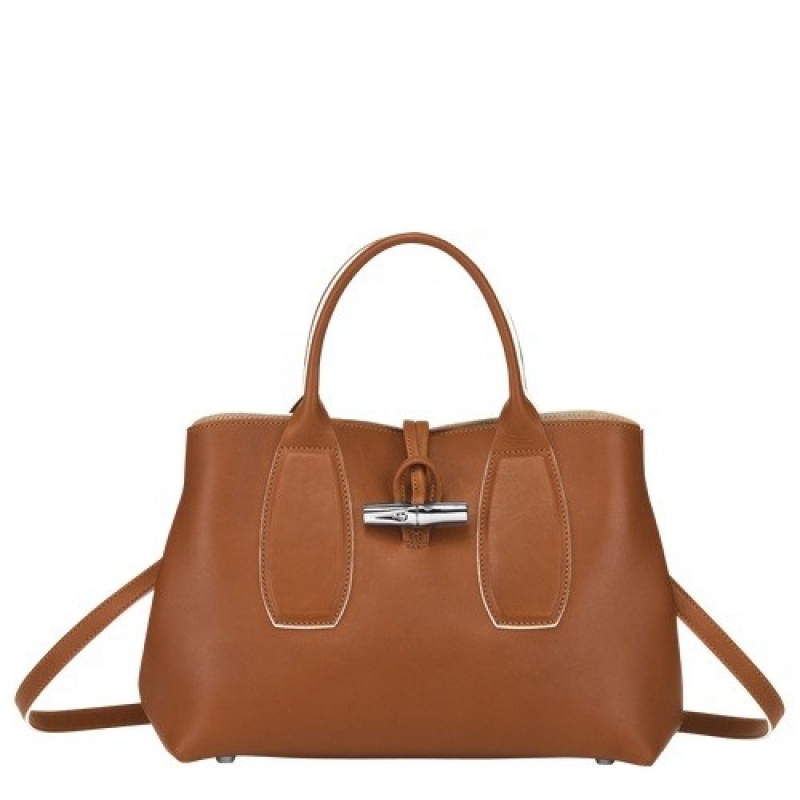 Cognac Longchamp Roseau M Handbag | SN-LCMP47763