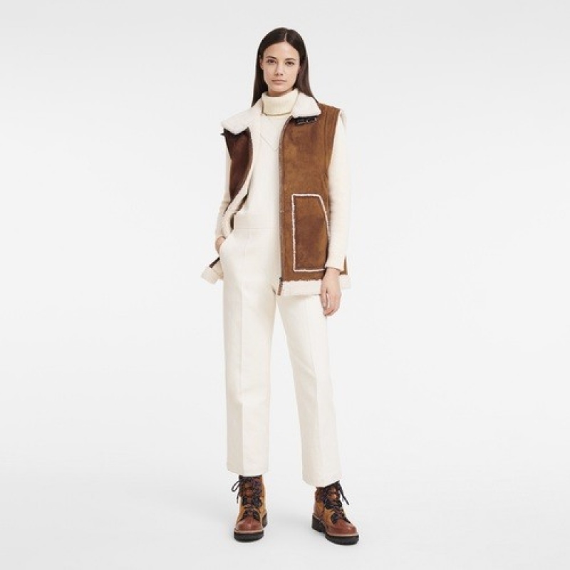 Cognac Longchamp Sleeveless Jacket | SN-LCMP48615