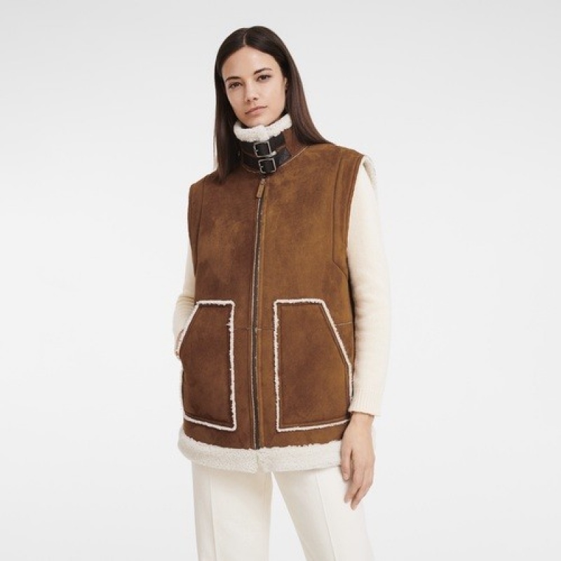 Cognac Longchamp Sleeveless Jacket | SN-LCMP48615