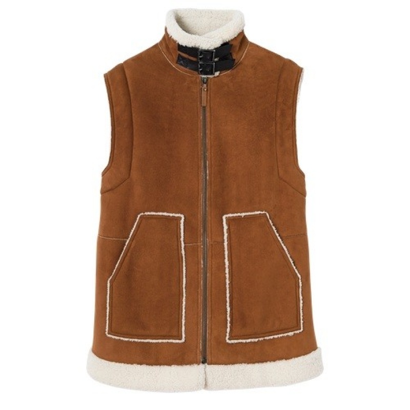 Cognac Longchamp Sleeveless Jacket | SN-LCMP48615