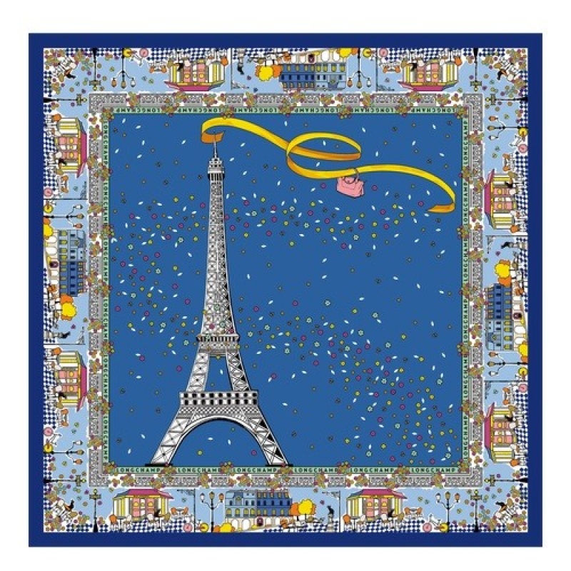 Cornflower Longchamp Le Pliage In Paris Silk Scarf | SN-LCMP48903