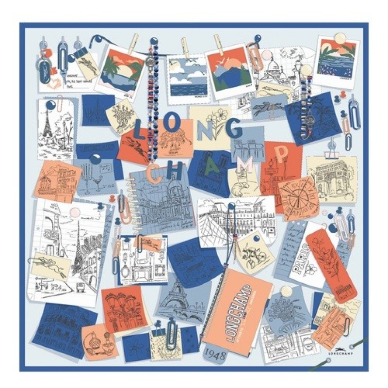 Cornflower Longchamp Mood Board Silk Scarf 90 | SN-LCMP48880