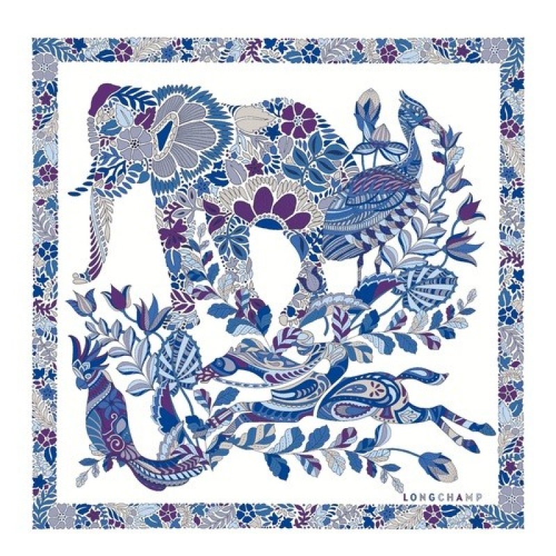 Electric Blue Longchamp ForêT Silk Scarf 50 | SN-LCMP48905