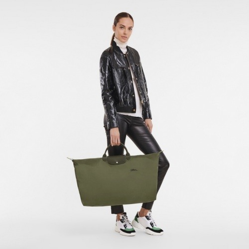 Forest Longchamp Le Pliage Green M Travel Bag | SN-LCMP49322