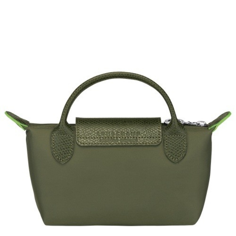 Forest Longchamp Le Pliage Green Pouch With Handle | SN-LCMP48400