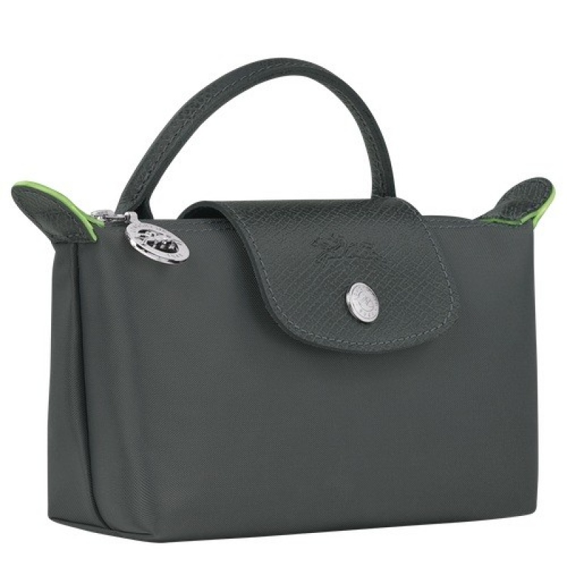 Graphite Longchamp Le Pliage Green Pouch With Handle | SN-LCMP48398