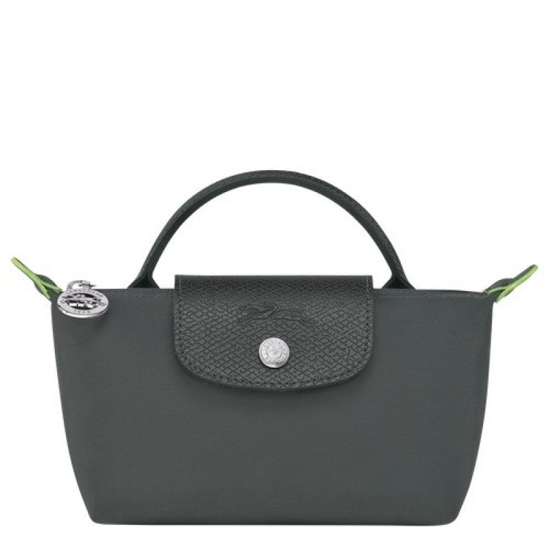 Graphite Longchamp Le Pliage Green Pouch With Handle | SN-LCMP48398