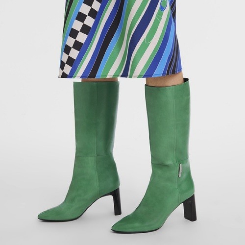 Grass/Green Light Longchamp Roseau Heel Boots | SN-LCMP48803