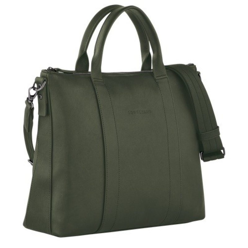 Khaki Longchamp 3d Briefcase | SN-LCMP49023