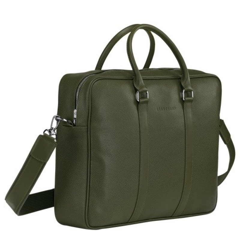 Khaki Longchamp Le Foulonné M Briefcase | SN-LCMP48190