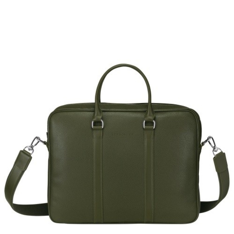 Khaki Longchamp Le Foulonné S Briefcase | SN-LCMP49048