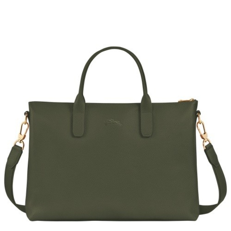 Khaki Longchamp Le Foulonné S Briefcase | SN-LCMP49059