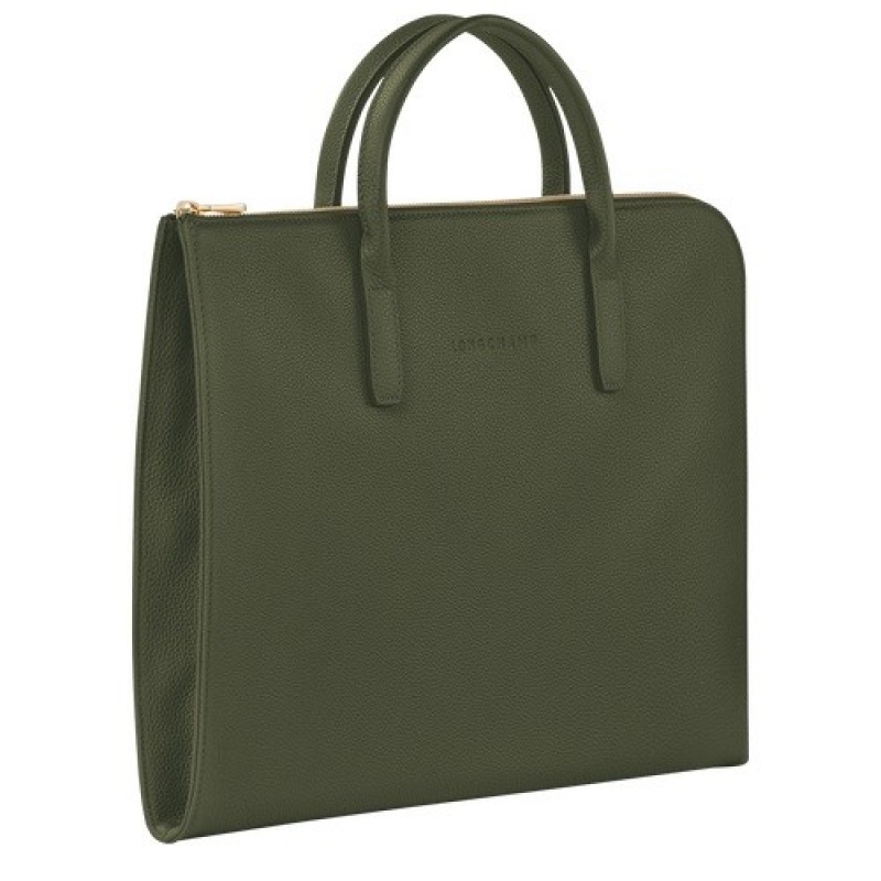 Khaki Longchamp Le Foulonné S Briefcase | SN-LCMP48193