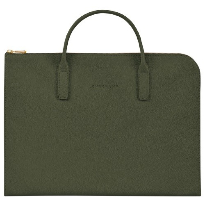 Khaki Longchamp Le Foulonné S Briefcase | SN-LCMP48193