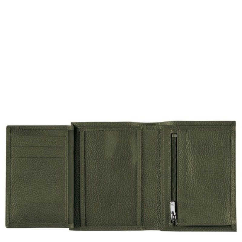 Khaki Longchamp Le Foulonné Wallet | SN-LCMP49220