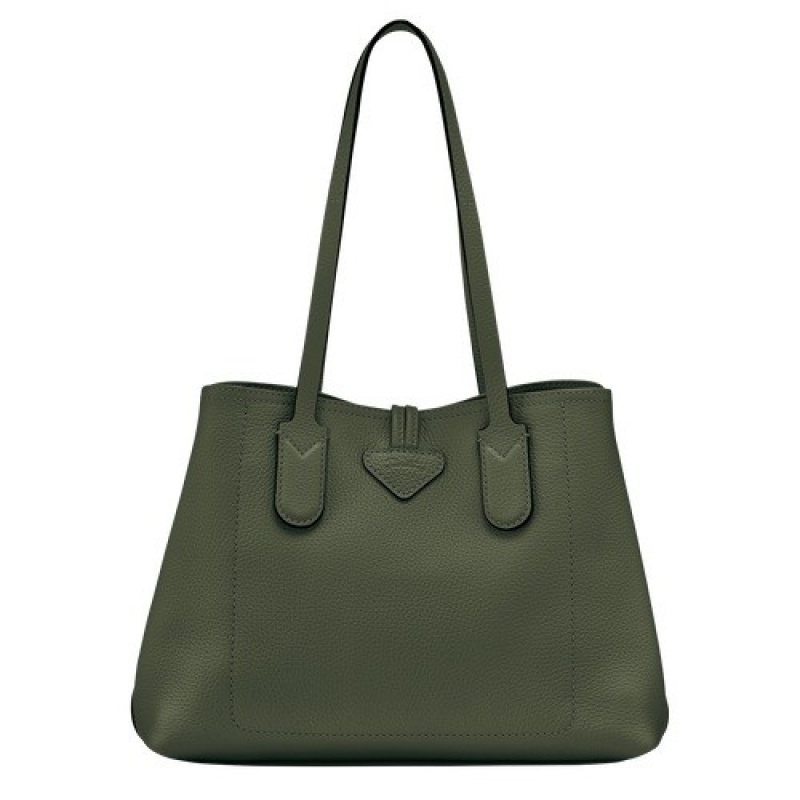 Khaki Longchamp Roseau Essential M Tote Bag | SN-LCMP48071