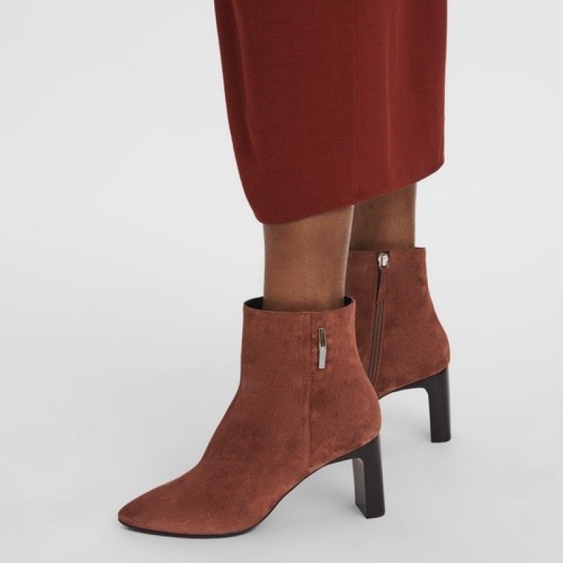 Mahogany Longchamp Roseau Heeled Boots | SN-LCMP48800