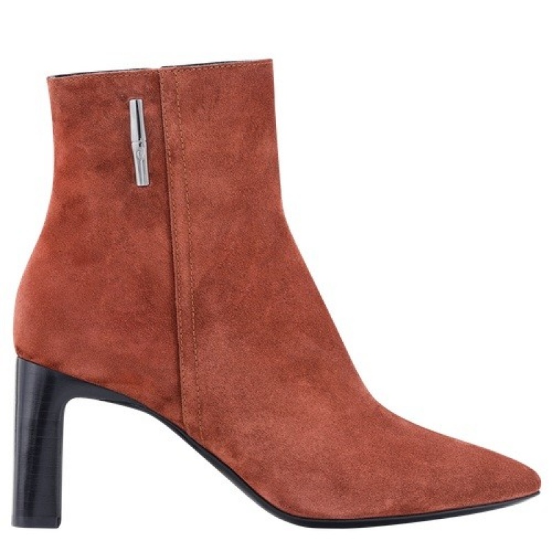 Mahogany Longchamp Roseau Heeled Boots | SN-LCMP48800