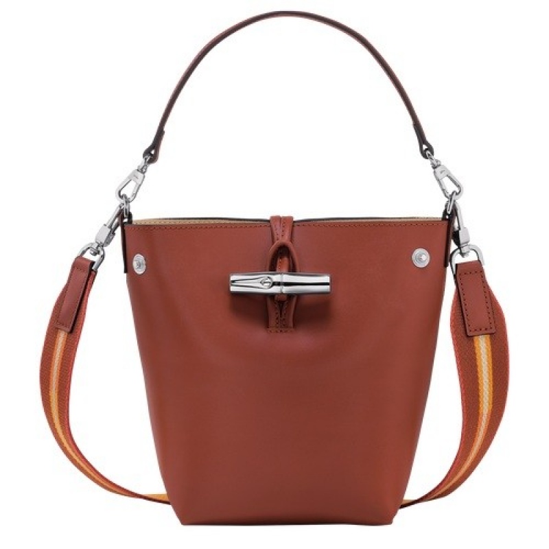 Mahogany Longchamp Roseau Xs Bucket Bag | SN-LCMP47941