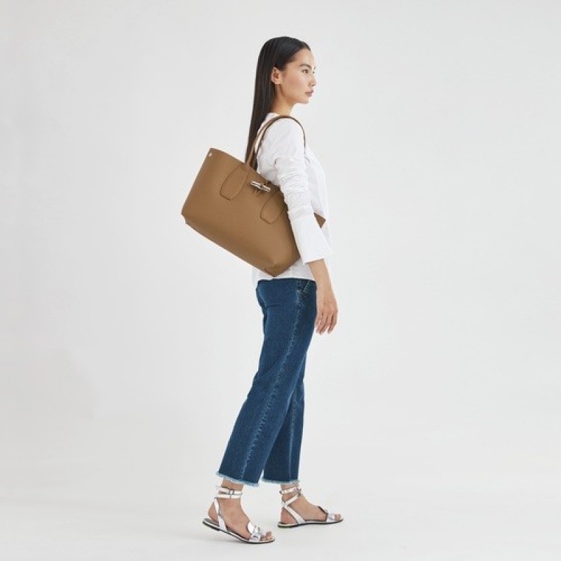 Natural Longchamp Roseau L Tote Bag | SN-LCMP48001