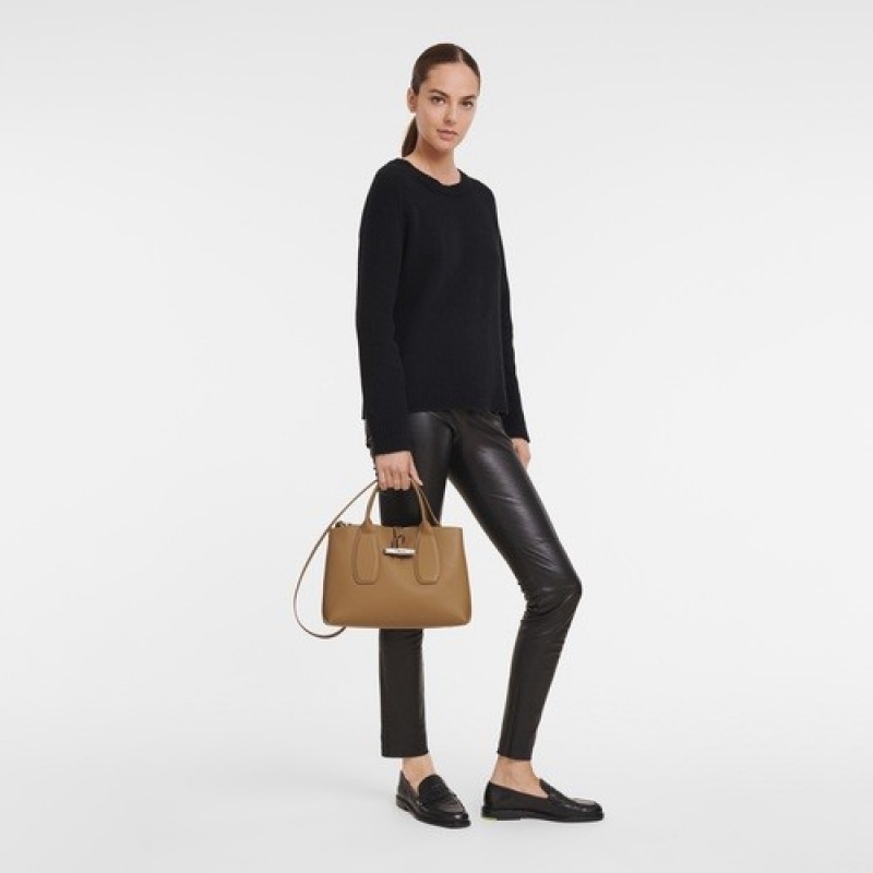 Natural Longchamp Roseau M Handbag | SN-LCMP47770