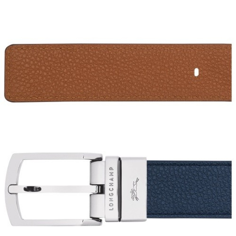 Navy/Caramel Longchamp Le Foulonné Men's Belt | SN-LCMP49454