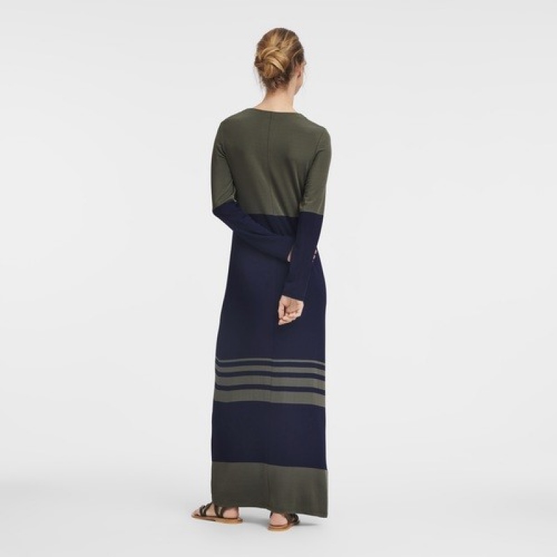 Navy/Khaki Longchamp Long Dress | SN-LCMP48673