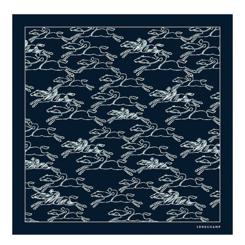 Navy Longchamp Gallop Denim Silk Scarf 50 | SN-LCMP48892