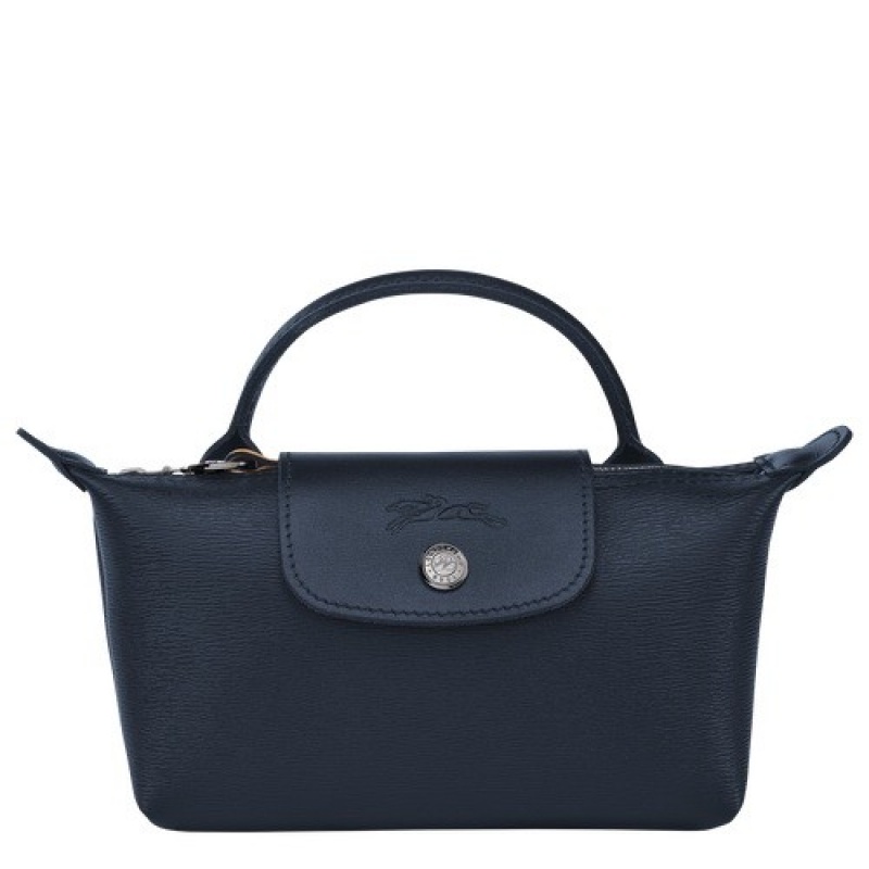 Navy Longchamp Le Pliage City Pouch With Handle | SN-LCMP48379