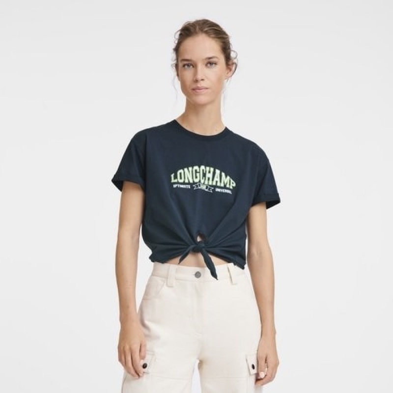 Navy Longchamp Tied T-shirt | SN-LCMP48715