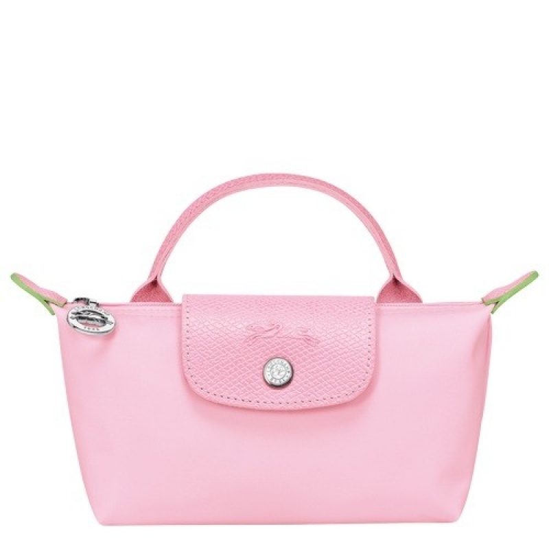 Pink Longchamp Le Pliage Green Pouch With Handle | SN-LCMP48397