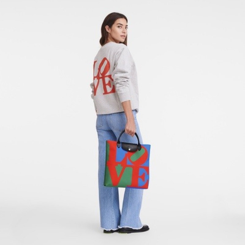 Red/Navy Longchamp X Robert Indiana L Handbag | SN-LCMP49204