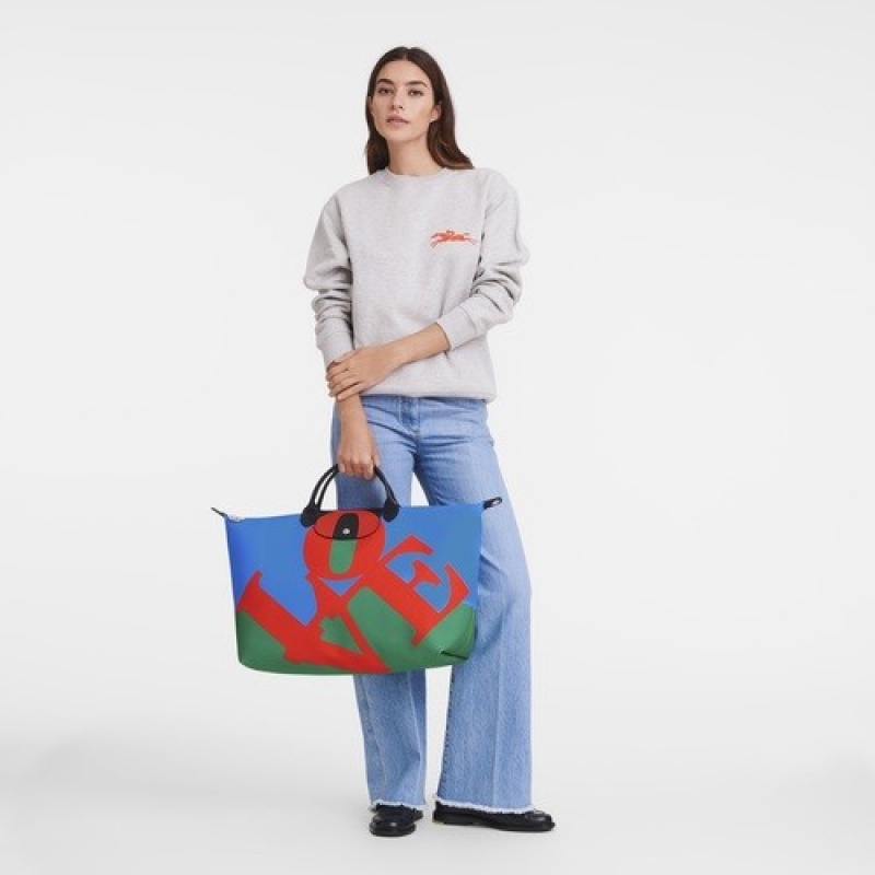 Red/Navy Longchamp X Robert Indiana Travel Bag | SN-LCMP49336