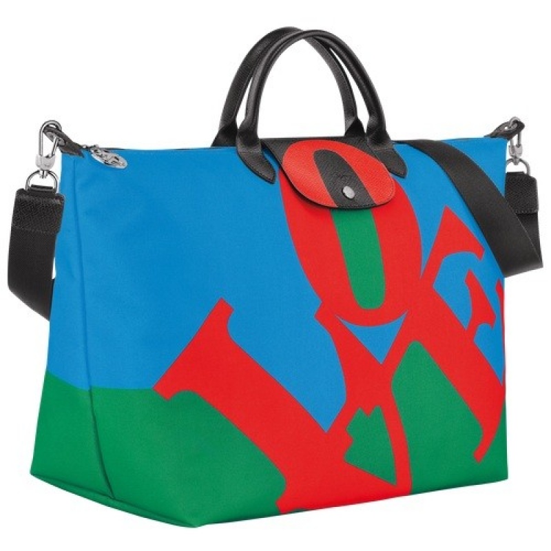 Red/Navy Longchamp X Robert Indiana Travel Bag | SN-LCMP49336