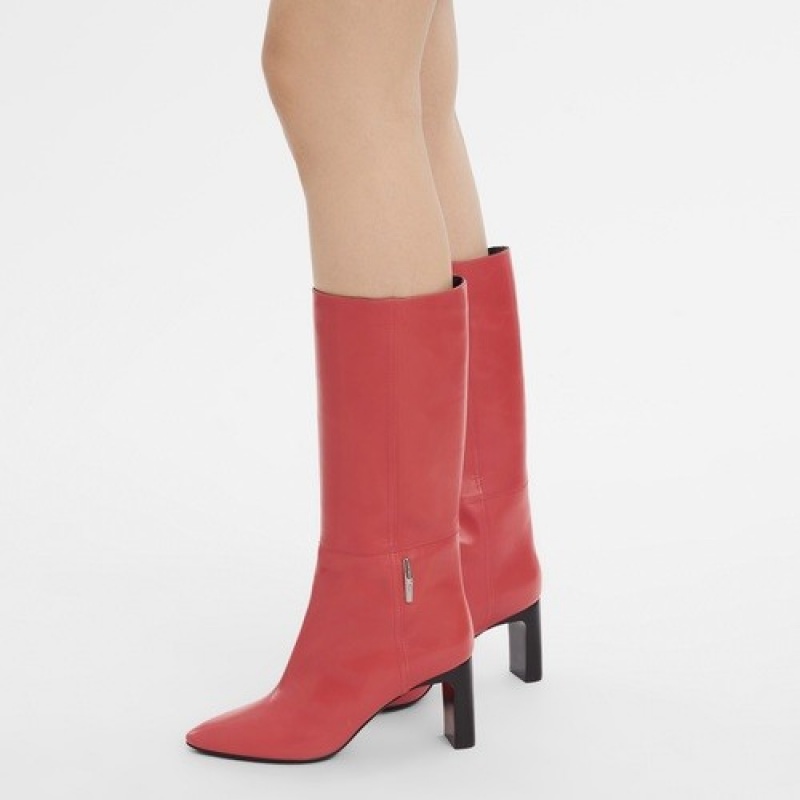 Red Kiss Longchamp Roseau Heel Boots | SN-LCMP48802