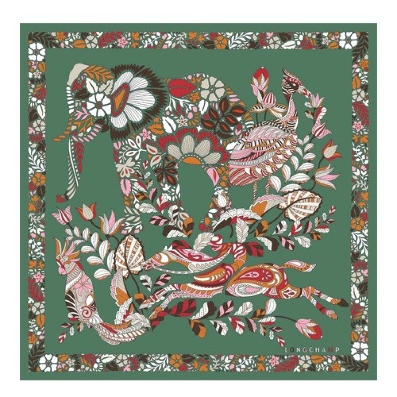 Sage Longchamp ForêT Silk Scarf 50 | SN-LCMP48906