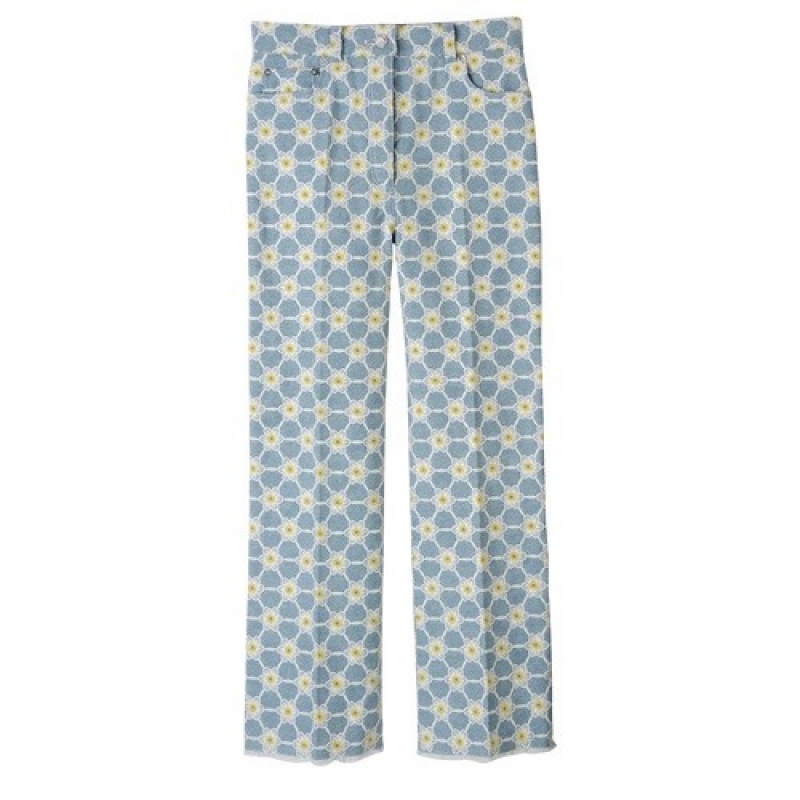 Sky Blue Longchamp Embroidered Denim Trousers | SN-LCMP48762