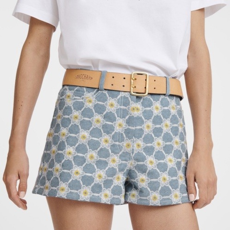 Sky Blue Longchamp Embroidered Shorts | SN-LCMP48776